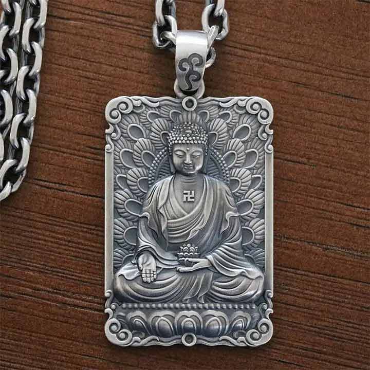 A rectangular pendant depicting Amitabha