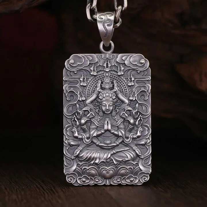 A rectangular pendant depicting the Thousand-Hand Guanyin